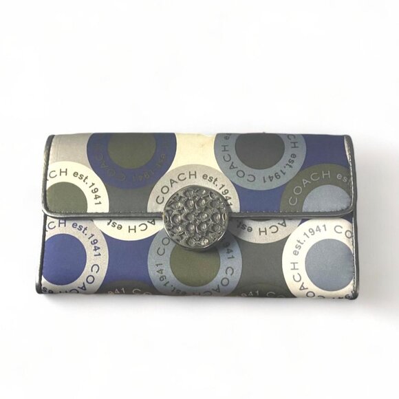COACH BI-FOLD WALLET NAVY/OLIVE/CREAM LOGO EST 1941 - Picture 1 of 4